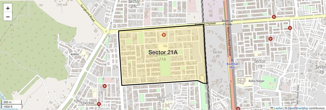 Location Map of Sector 21A, Faridabad