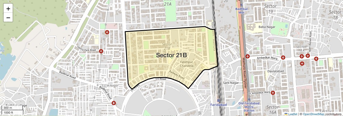 Location Map of Sector 21B, Faridabad