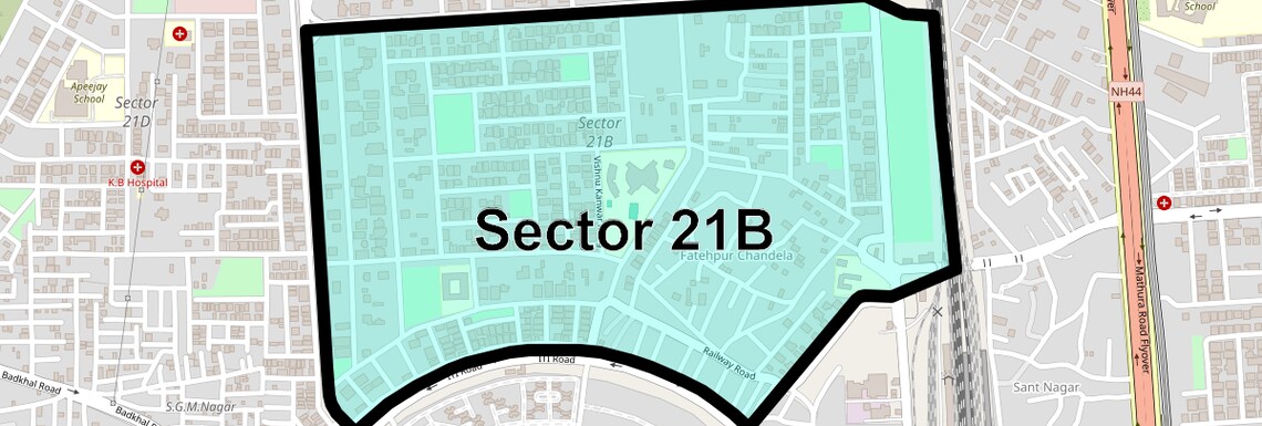 Location Map of Sector 21b, Faridabad