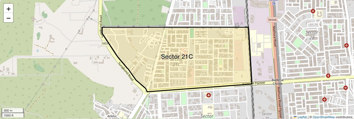 Location Map of Sector 21C, Faridabad