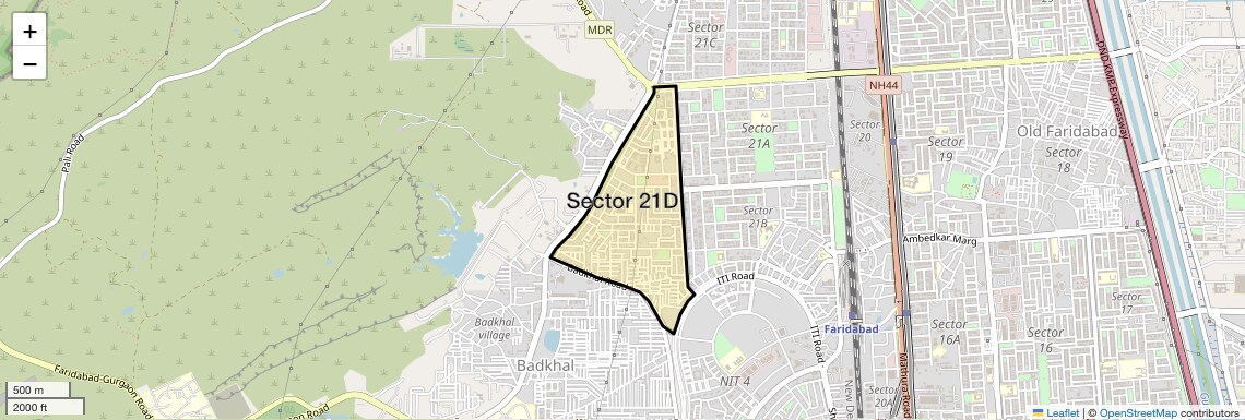Location Map of Sector 21D, Faridabad