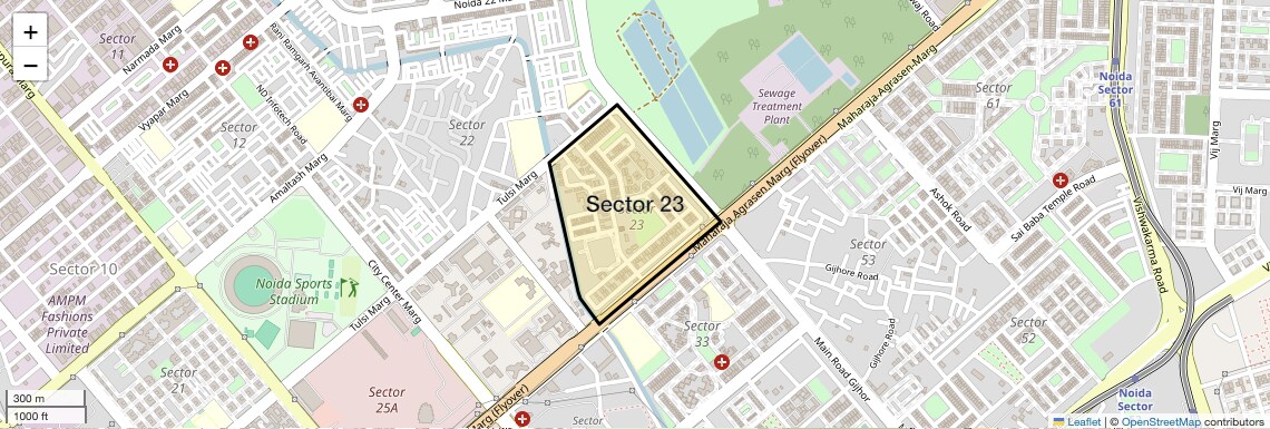 Location Map of Sector 23, Noida