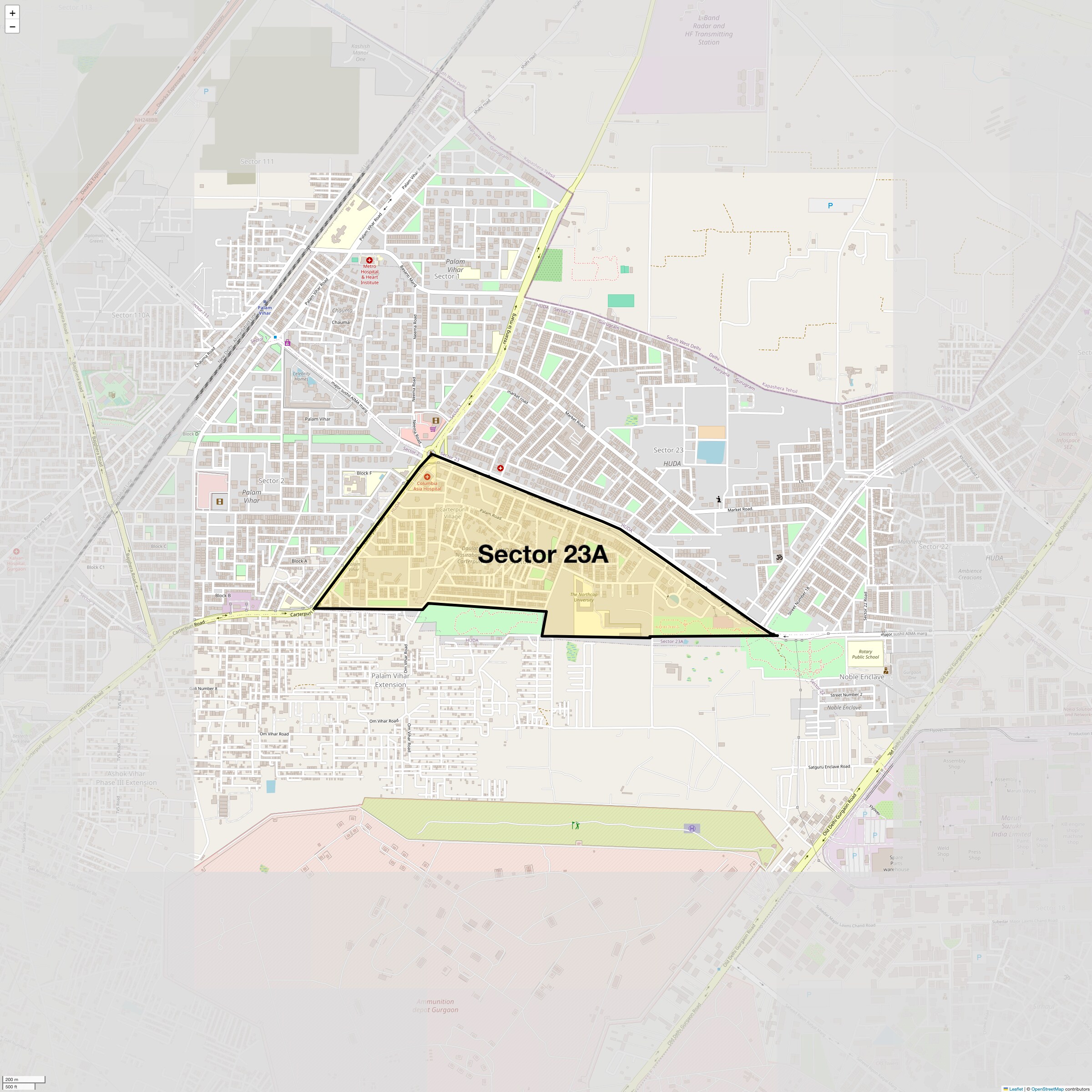 Location Map of Sector 23a, Gurgaon