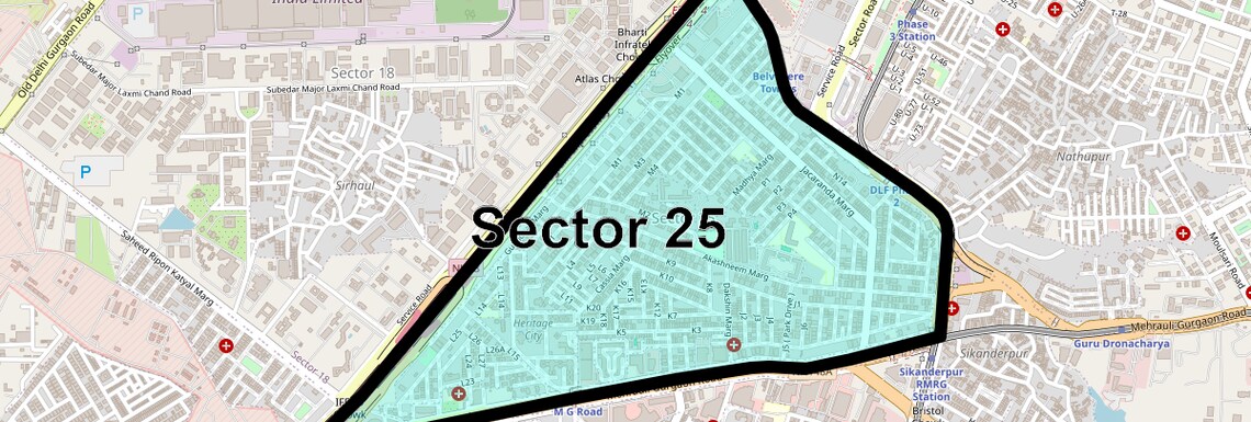 Location Map of Sector 25, Gurgaon