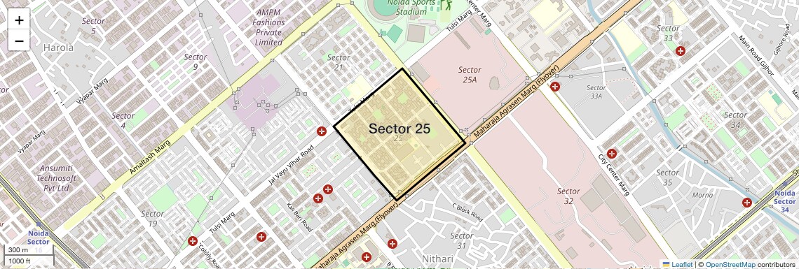 Location Map of Sector 25, Noida