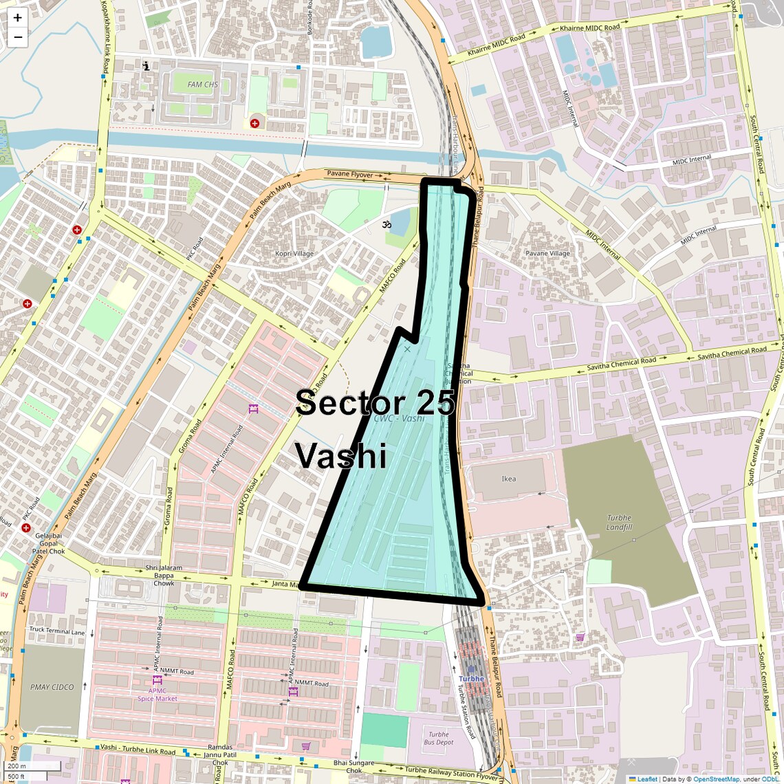 Location Map of Sector 25 Vashi, Navi Mumbai