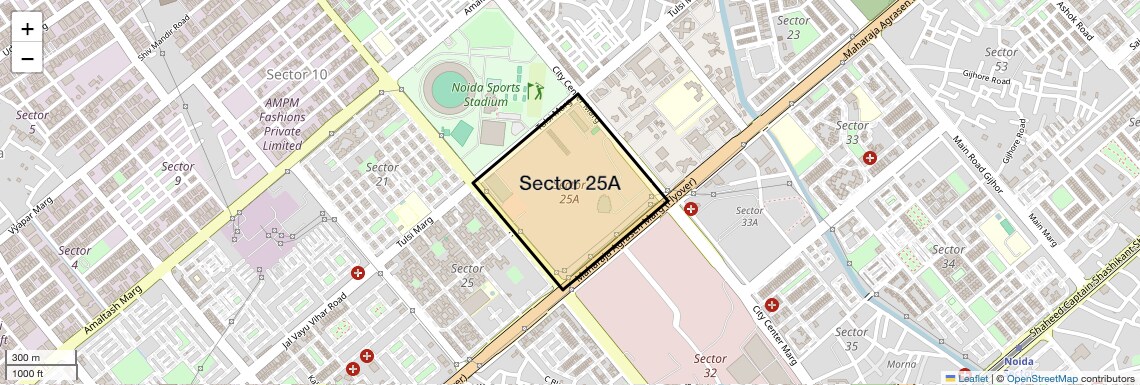 Location Map of Sector 25A, Noida