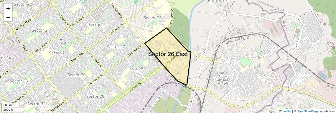 Location Map of Sector 26 East, Chandigarh