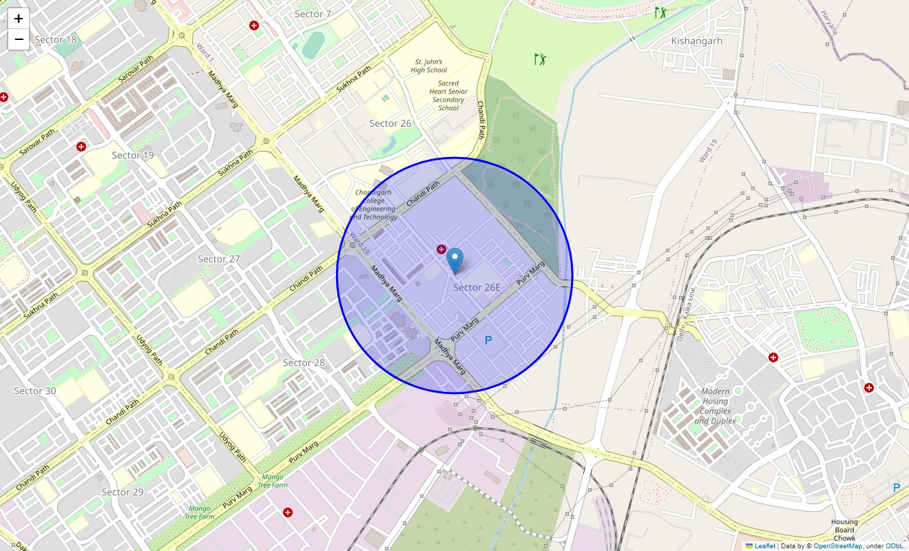 Location Map of Sector 26 East, Chandigarh