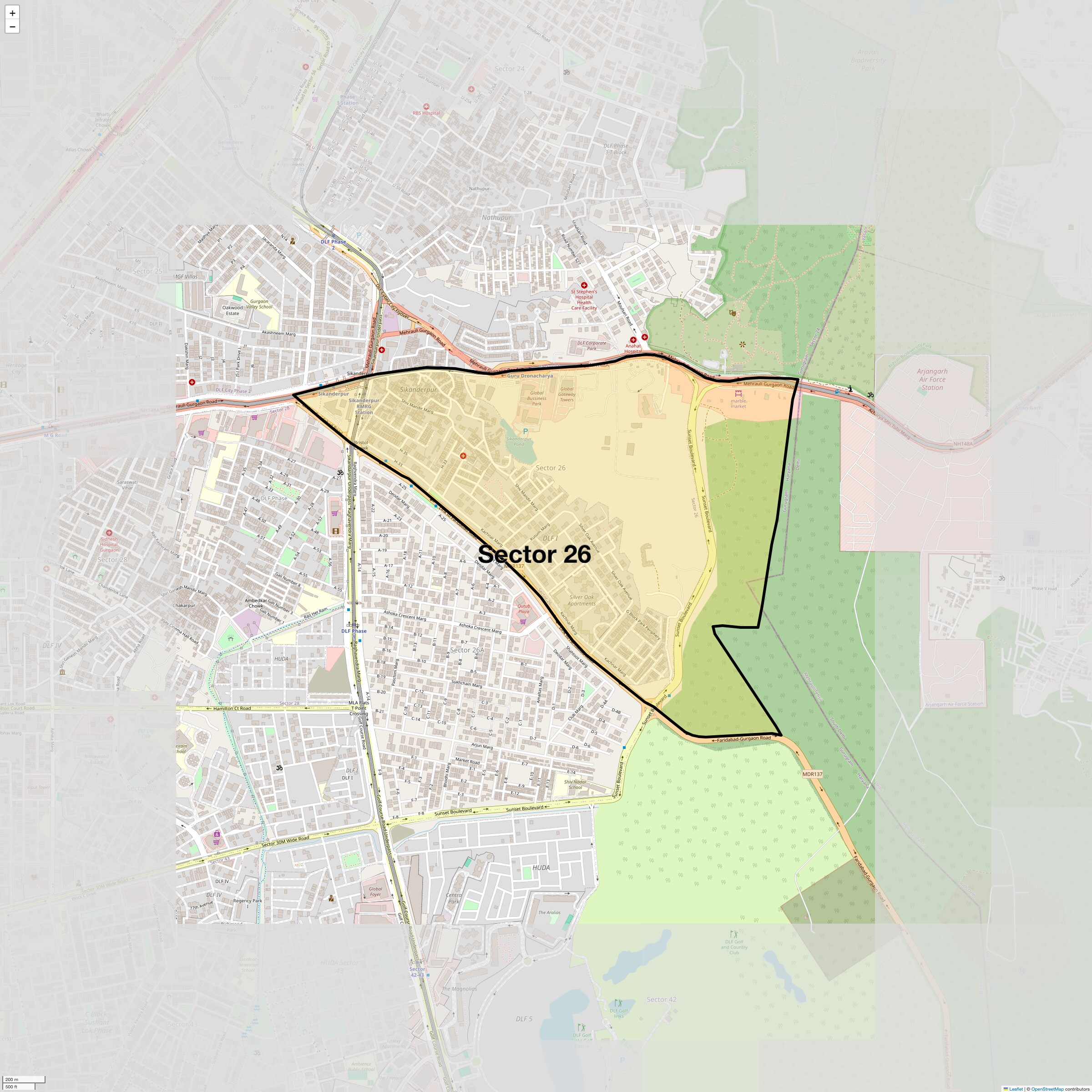 Location Map of Sector 26, Gurgaon