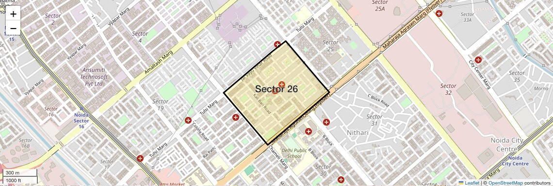 Location Map of Sector 26, Noida