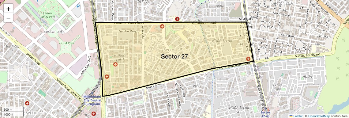 Location Map of Sector 27, Gurgaon