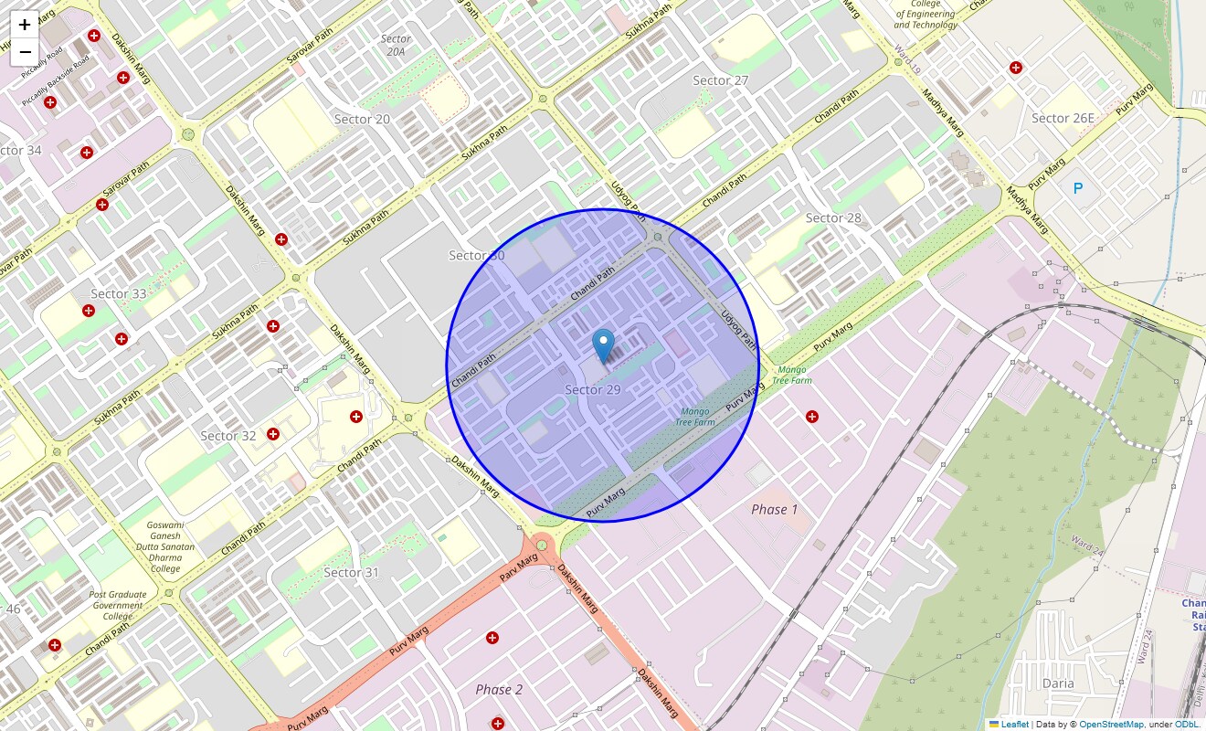 Location Map of Sector 29, Chandigarh