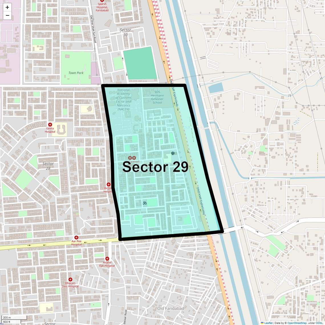 Location Map of Sector 29, Faridabad