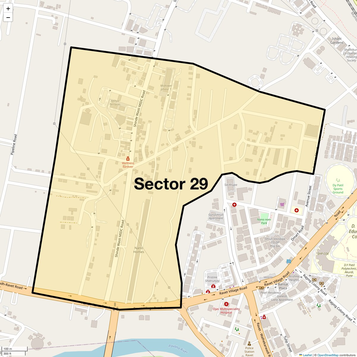 Location Map of Sector 29, Pune