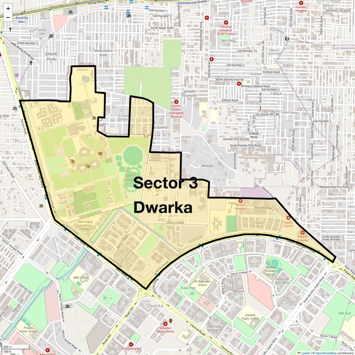 Location Map of Sector 3 Dwarka, Delhi