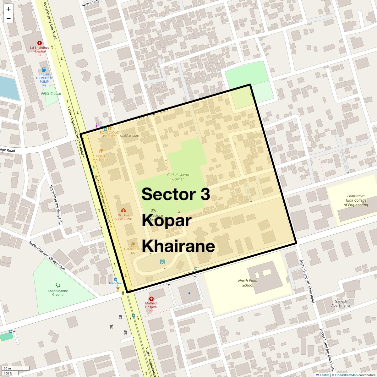 Location Map of Sector 3 Kopar Khairane, Navi Mumbai