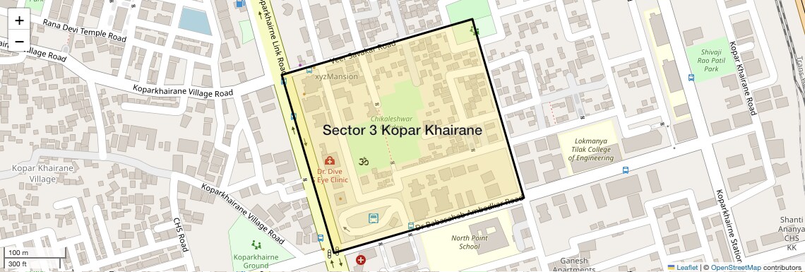 Location Map of Sector 3 Kopar Khairane, Navi Mumbai