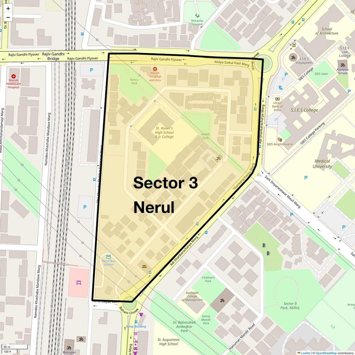 Location Map of Sector 3 Nerul, Navi Mumbai