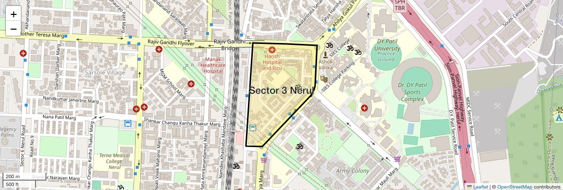 Location Map of Sector 3 Nerul, Navi Mumbai