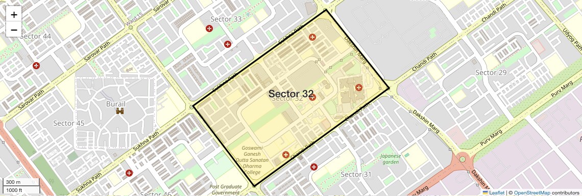 Location Map of Sector 32, Chandigarh