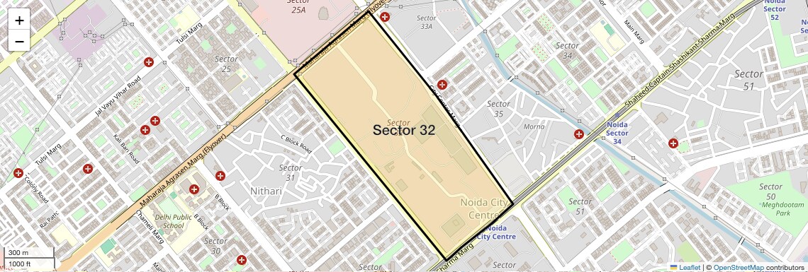 Location Map of Sector 32, Noida