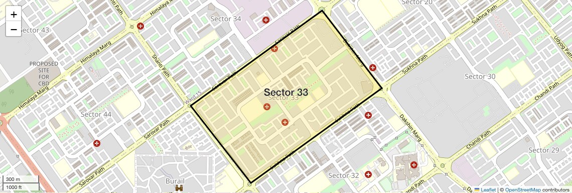 Location Map of Sector 33, Chandigarh