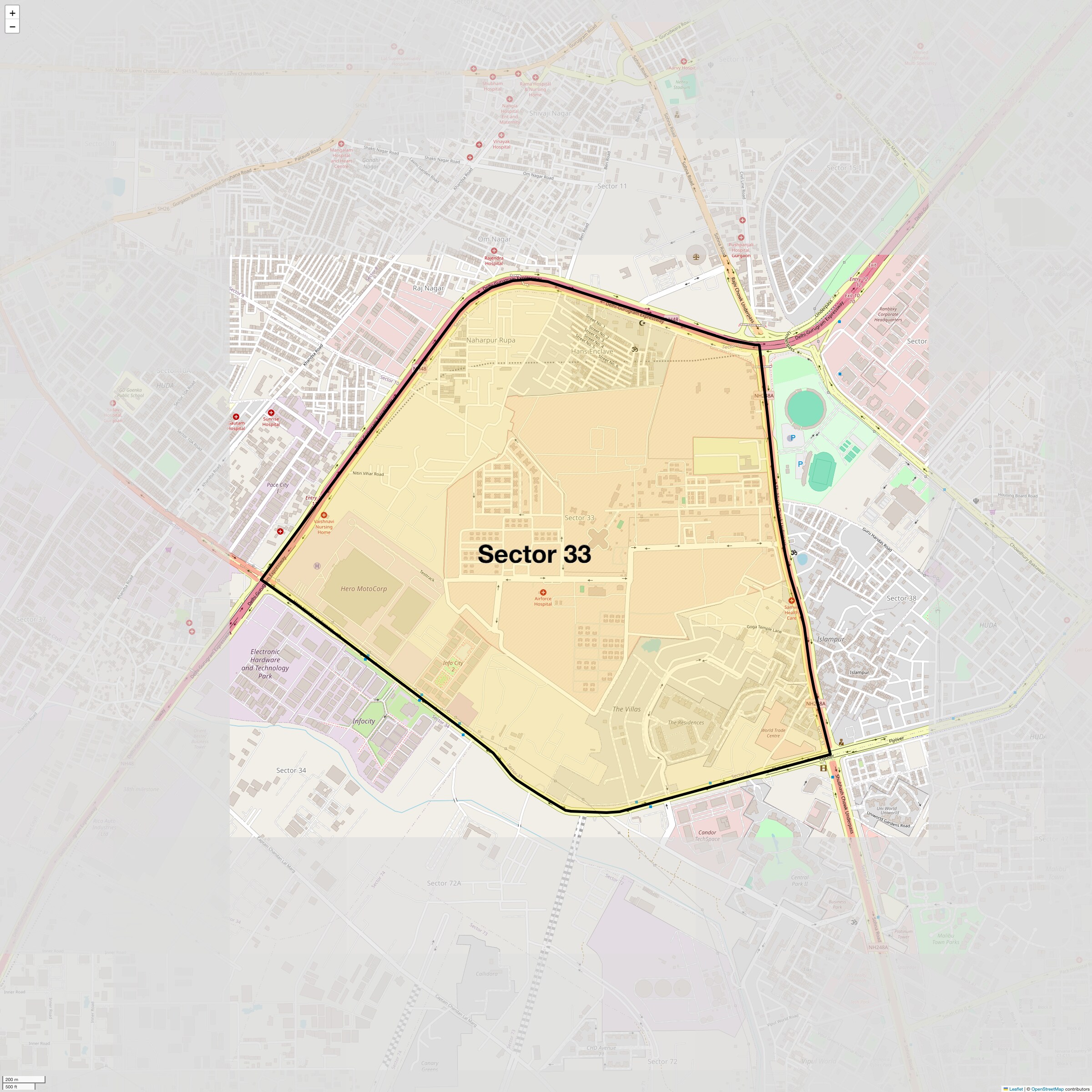 Location Map of Sector 33, Gurgaon