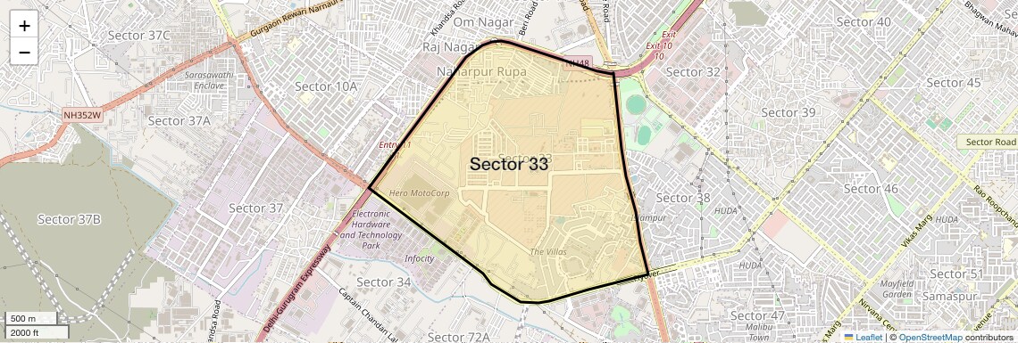 Location Map of Sector 33, Gurgaon