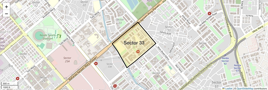 Location Map of Sector 33, Noida