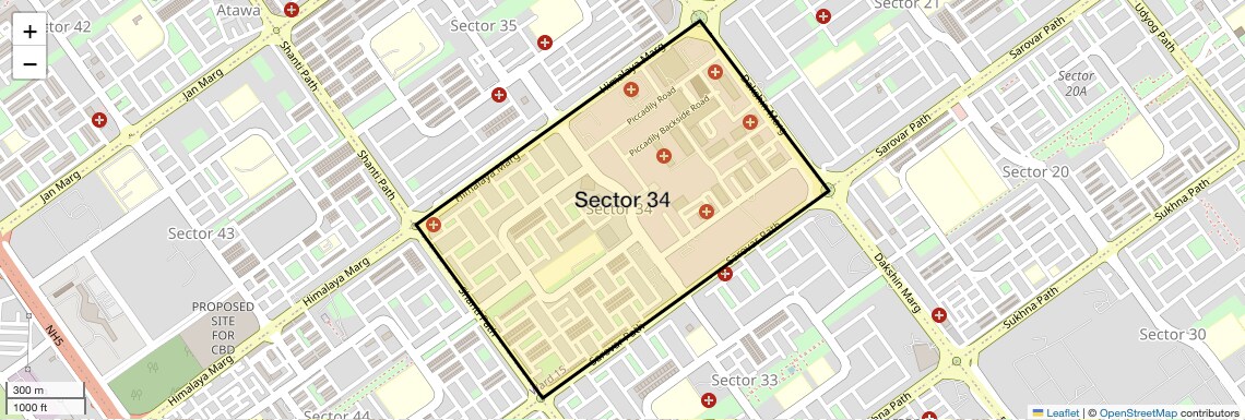 Location Map of Sector 34, Chandigarh