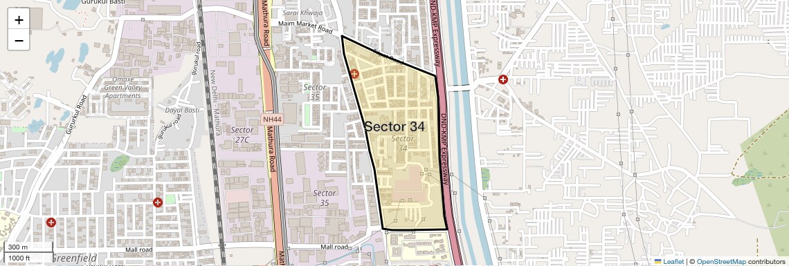Location Map of Sector 34, Faridabad