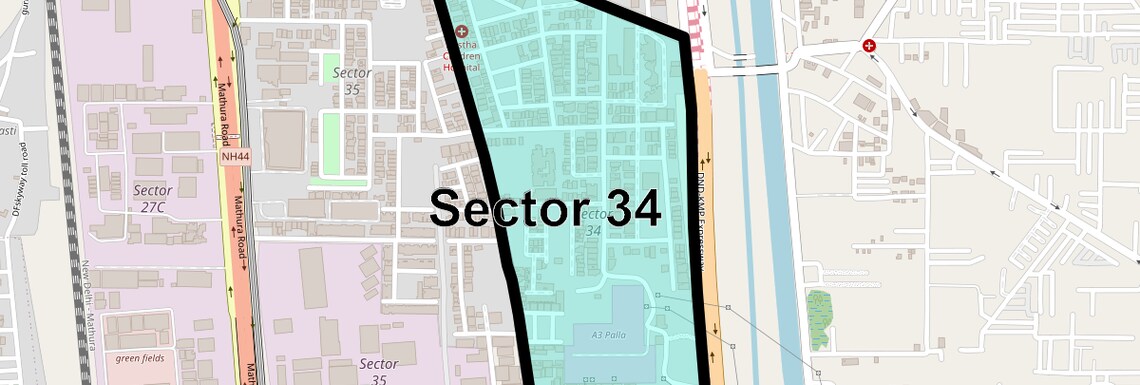 Location Map of Sector 34, Faridabad