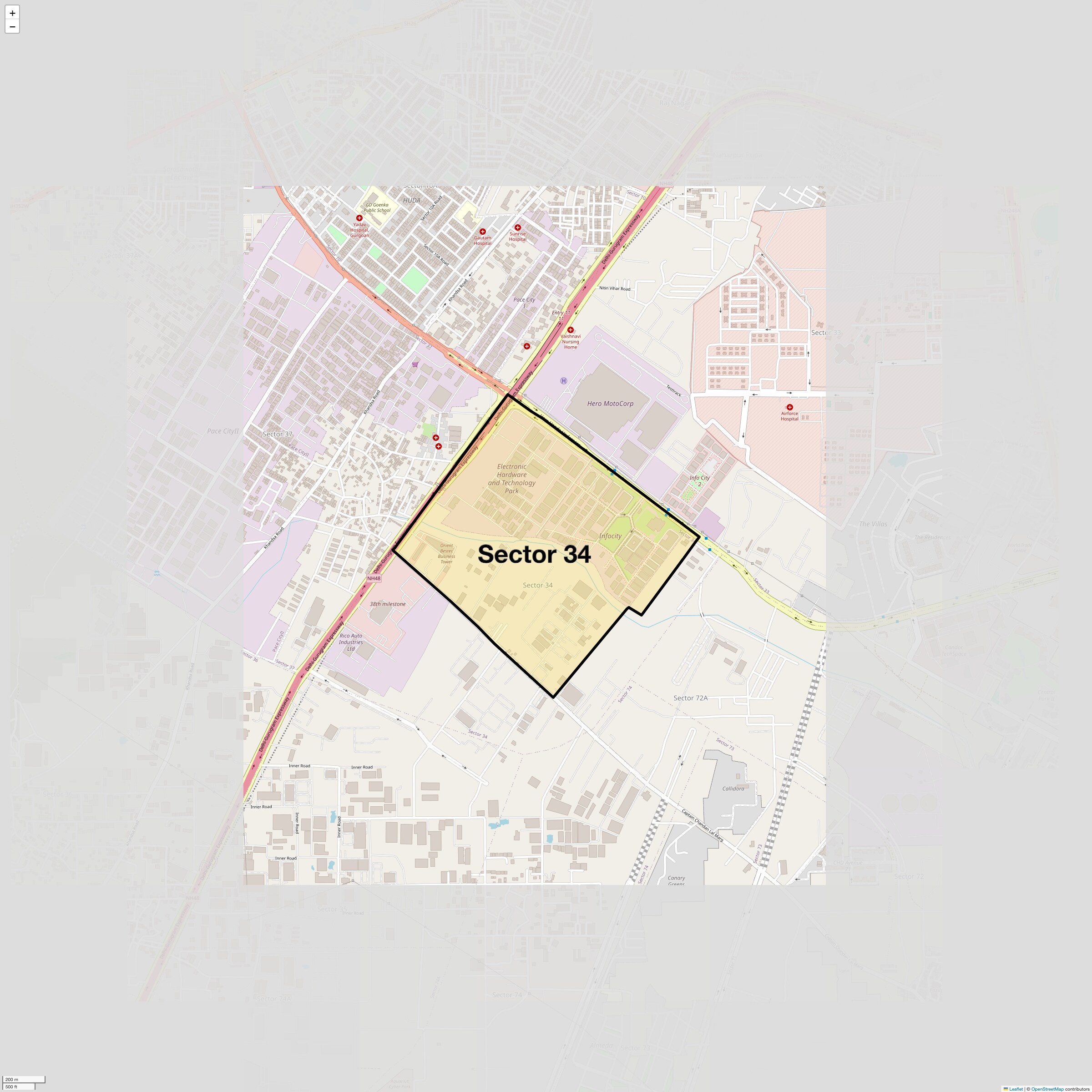 Location Map of Sector 34, Gurgaon