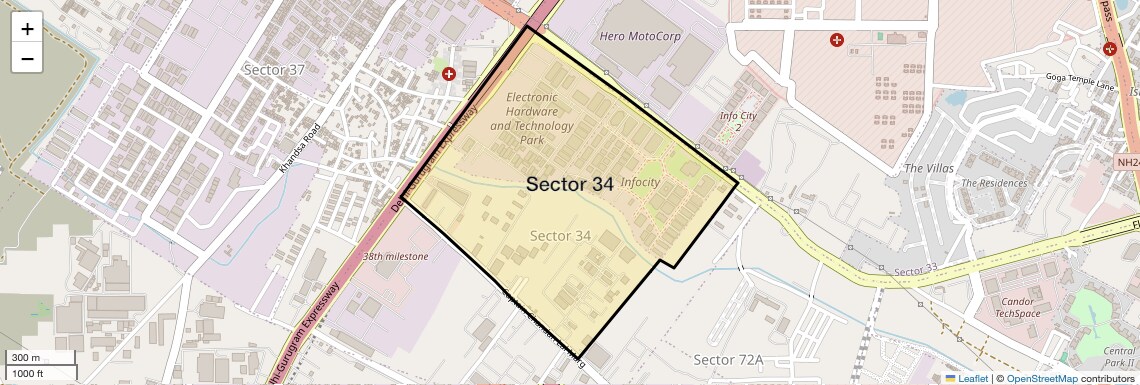 Location Map of Sector 34, Gurgaon