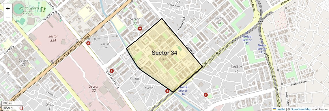 Location Map of Sector 34, Noida