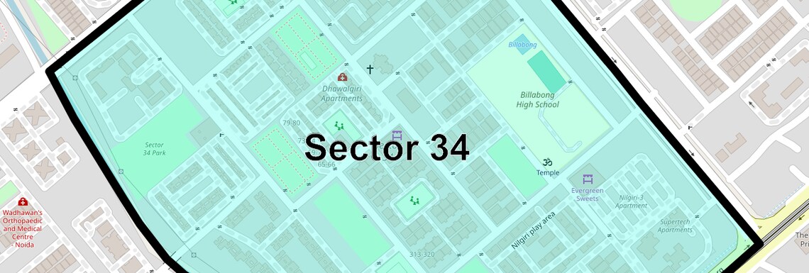 Location Map of Sector 34, Noida