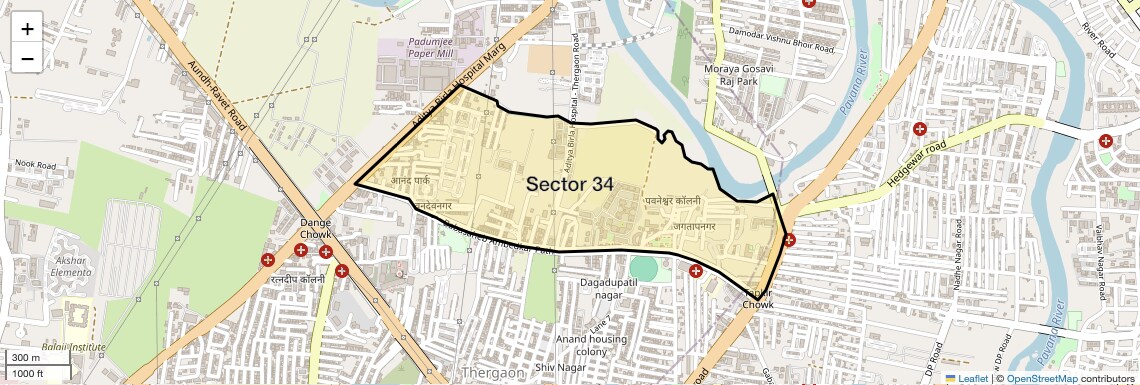 Location Map of Sector 34, Pune