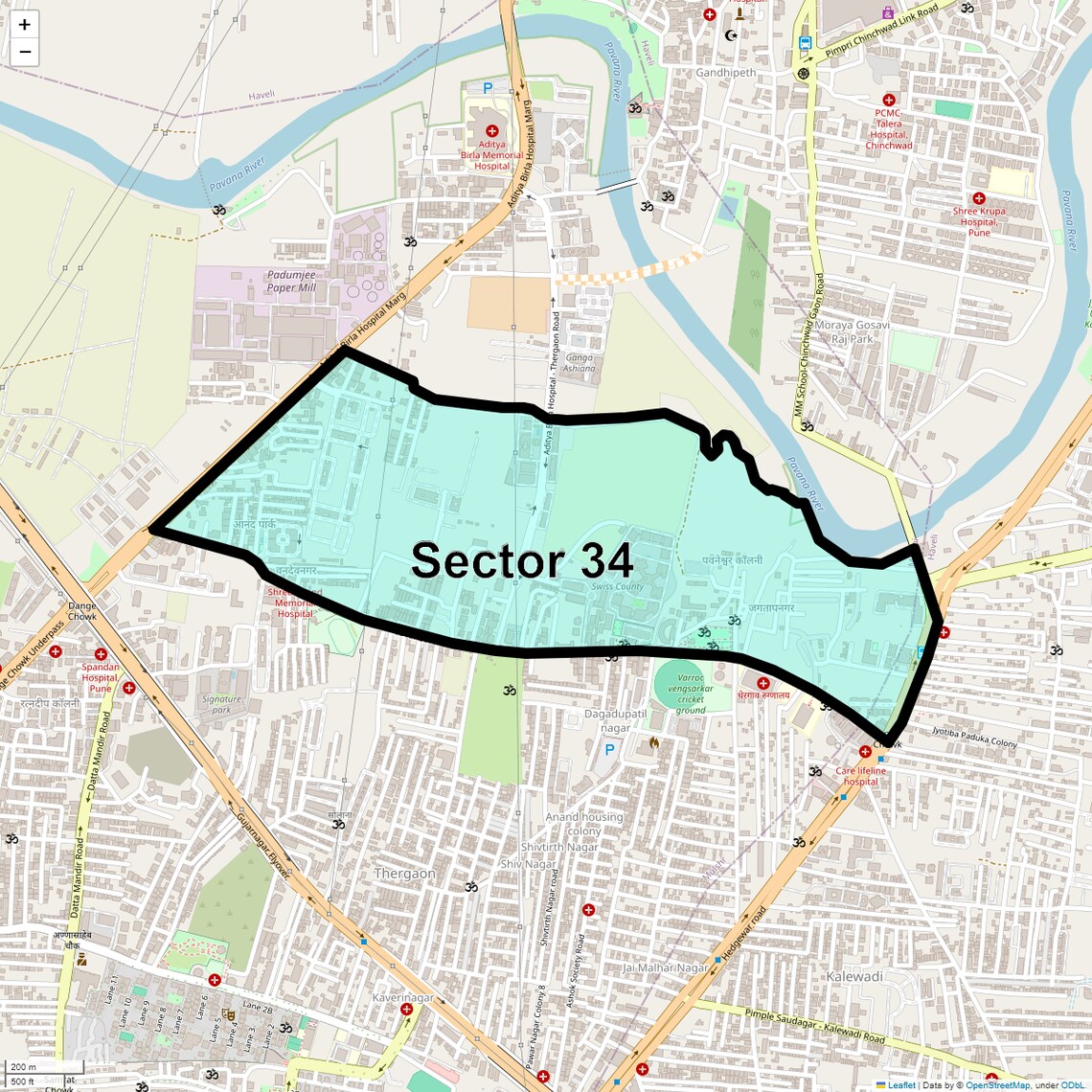 Location Map of Sector 34, Pune