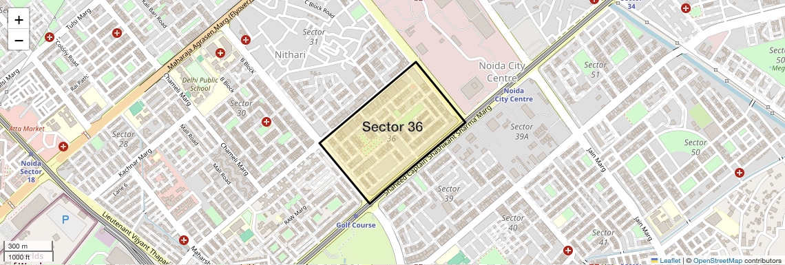Location Map of Sector 36, Noida