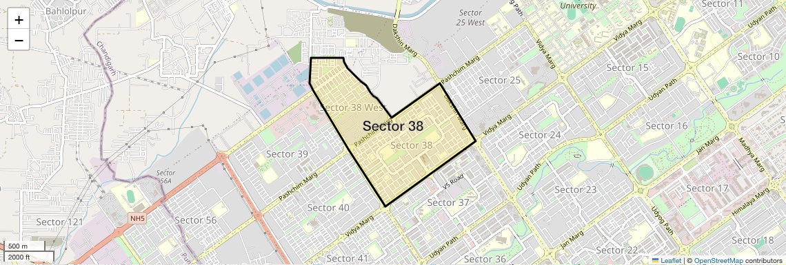 Location Map of Sector 38, Chandigarh