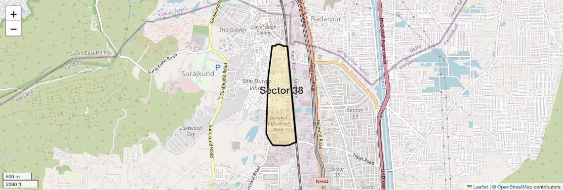 Location Map of Sector 38, Faridabad
