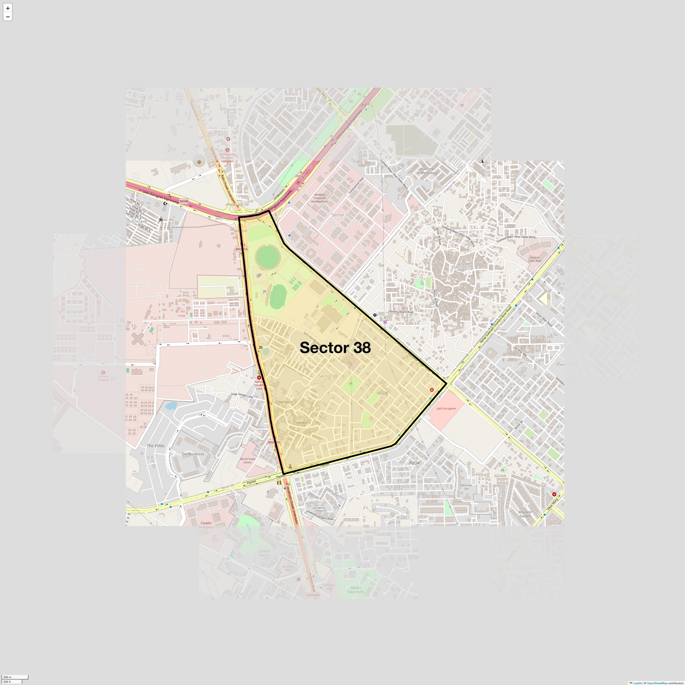 Location Map of Sector 38, Gurgaon