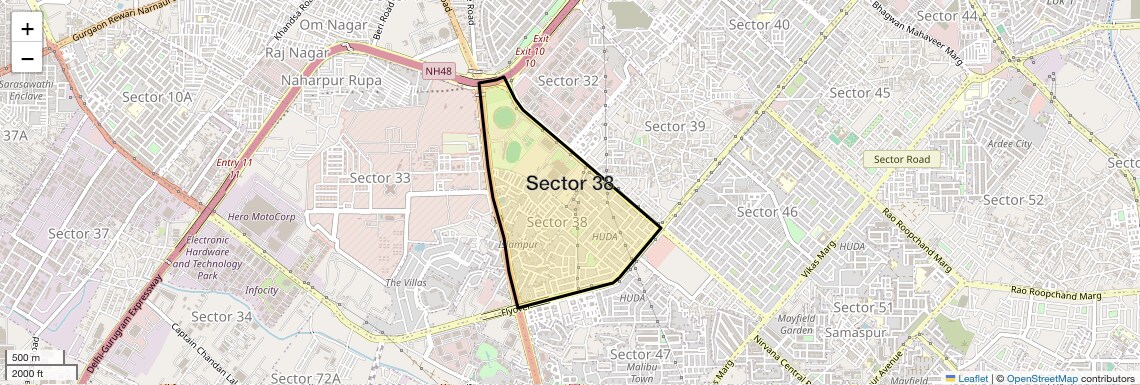 Location Map of Sector 38, Gurgaon