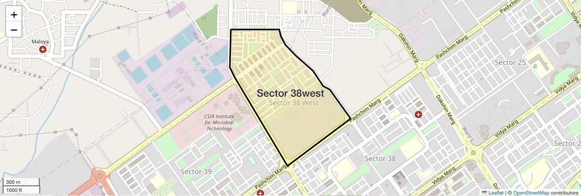 Location Map of Sector 38west, Chandigarh