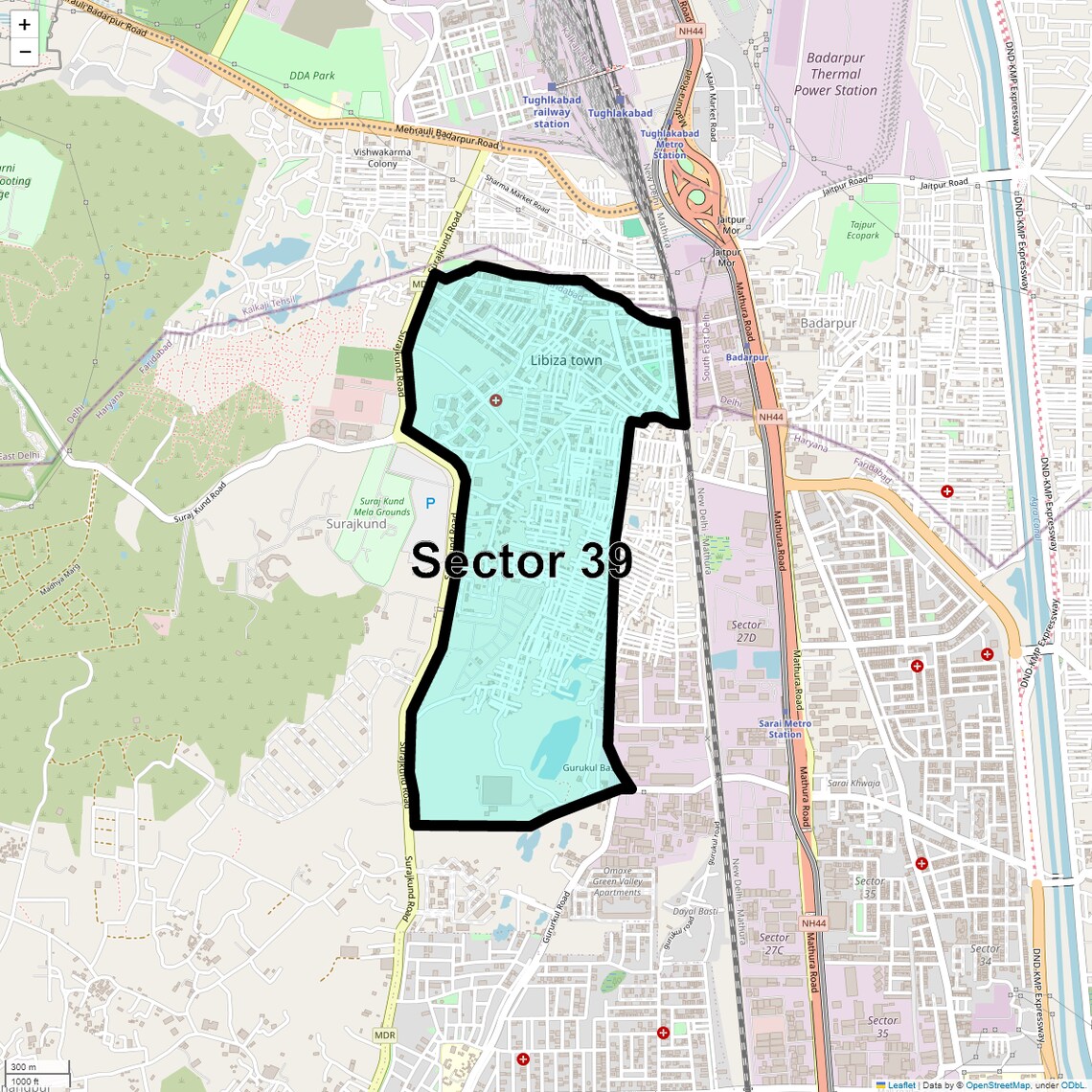 Location Map of Sector 39, Faridabad