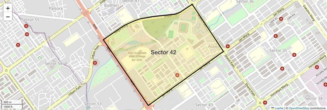 Location Map of Sector 42, Chandigarh