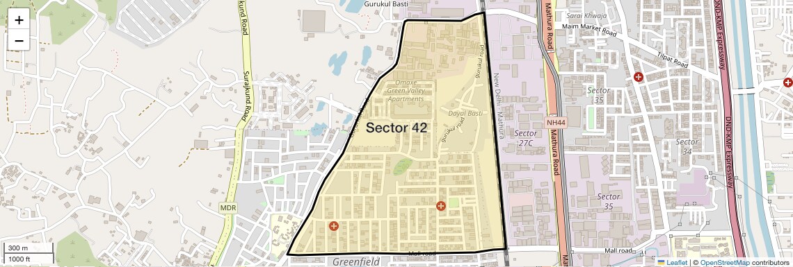 Location Map of Sector 42, Faridabad