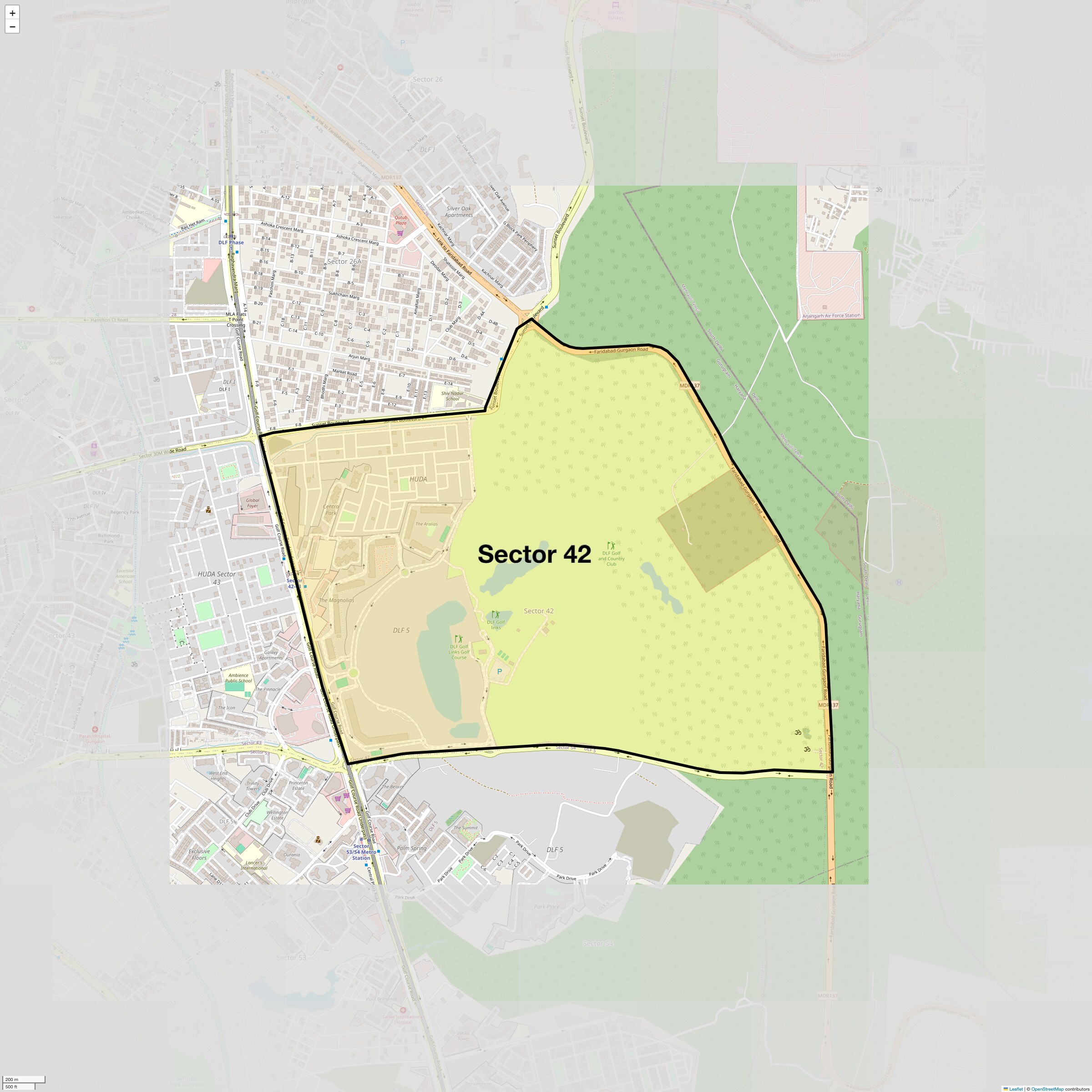 Location Map of Sector 42, Gurgaon