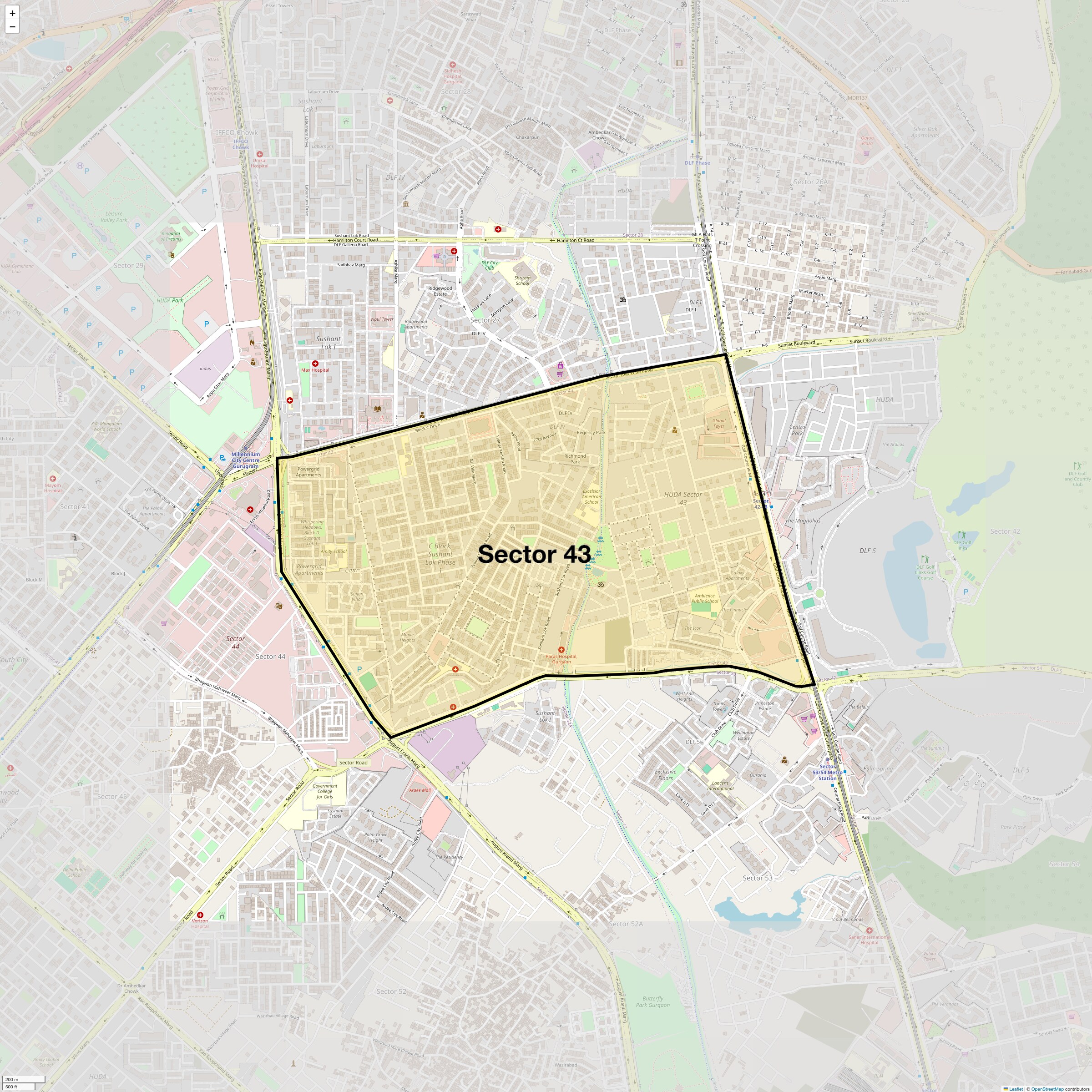 Location Map of Sector 43, Gurgaon